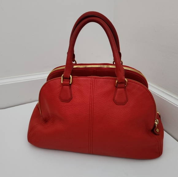 J. Crew biennial red pebbled leather satchel gold hardware - Picture 8 of 13